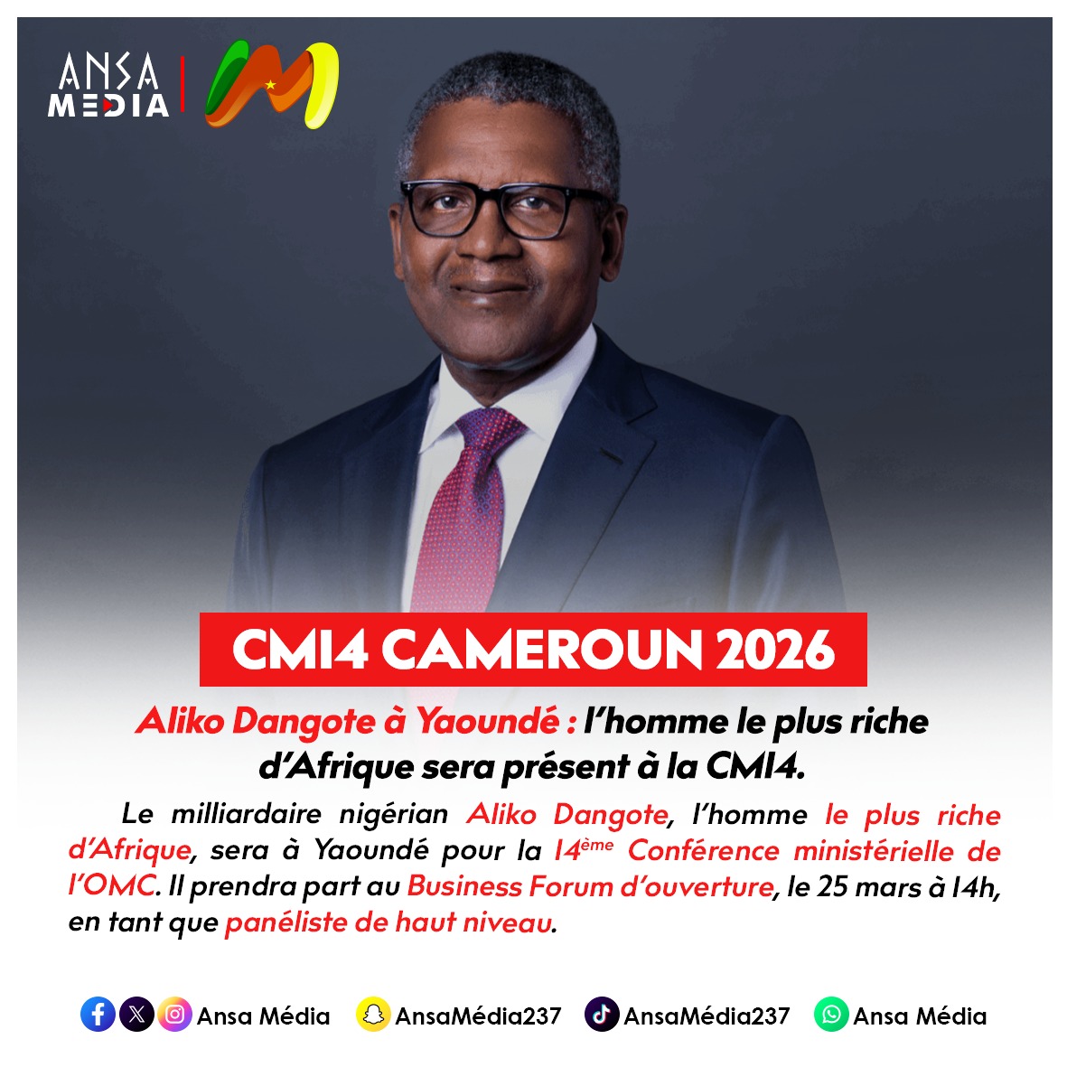 L’homme le plus riche d’Afrique sera présent à la CM14.