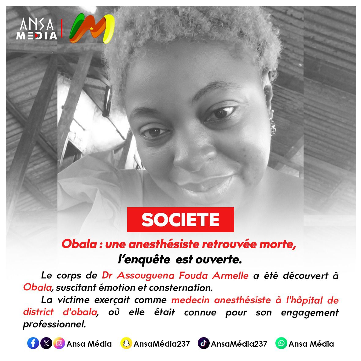 Obala : une anesthésiste retrouvée morte, l'enquête est ouverte.