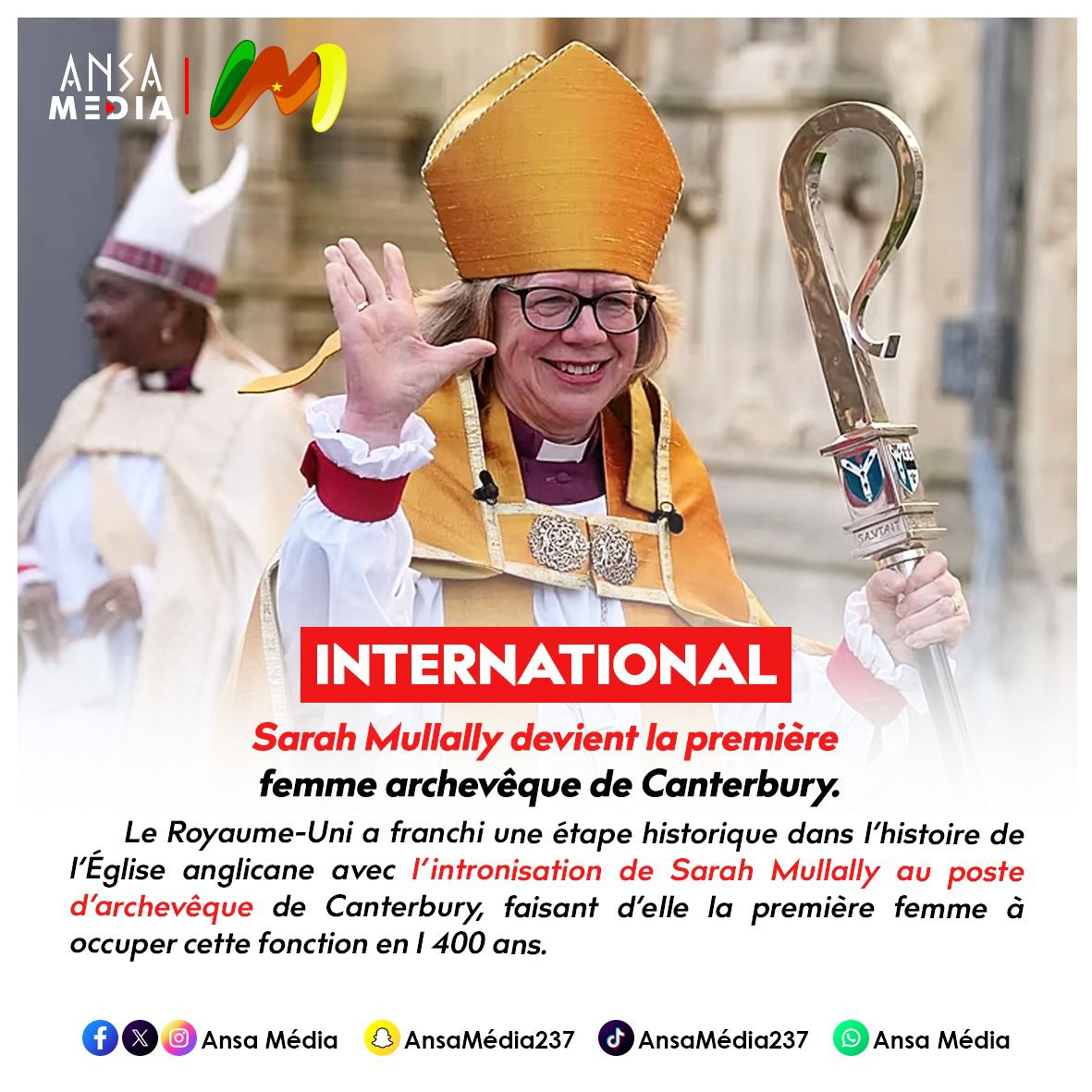 Sarah Mullally devient la première femme archevêque de Canterbury.