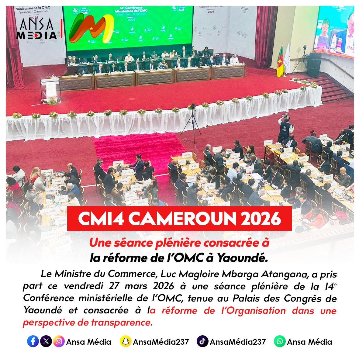 CM14 : une séance plénière consacrée à la réforme de l’OMC à Yaoundé.