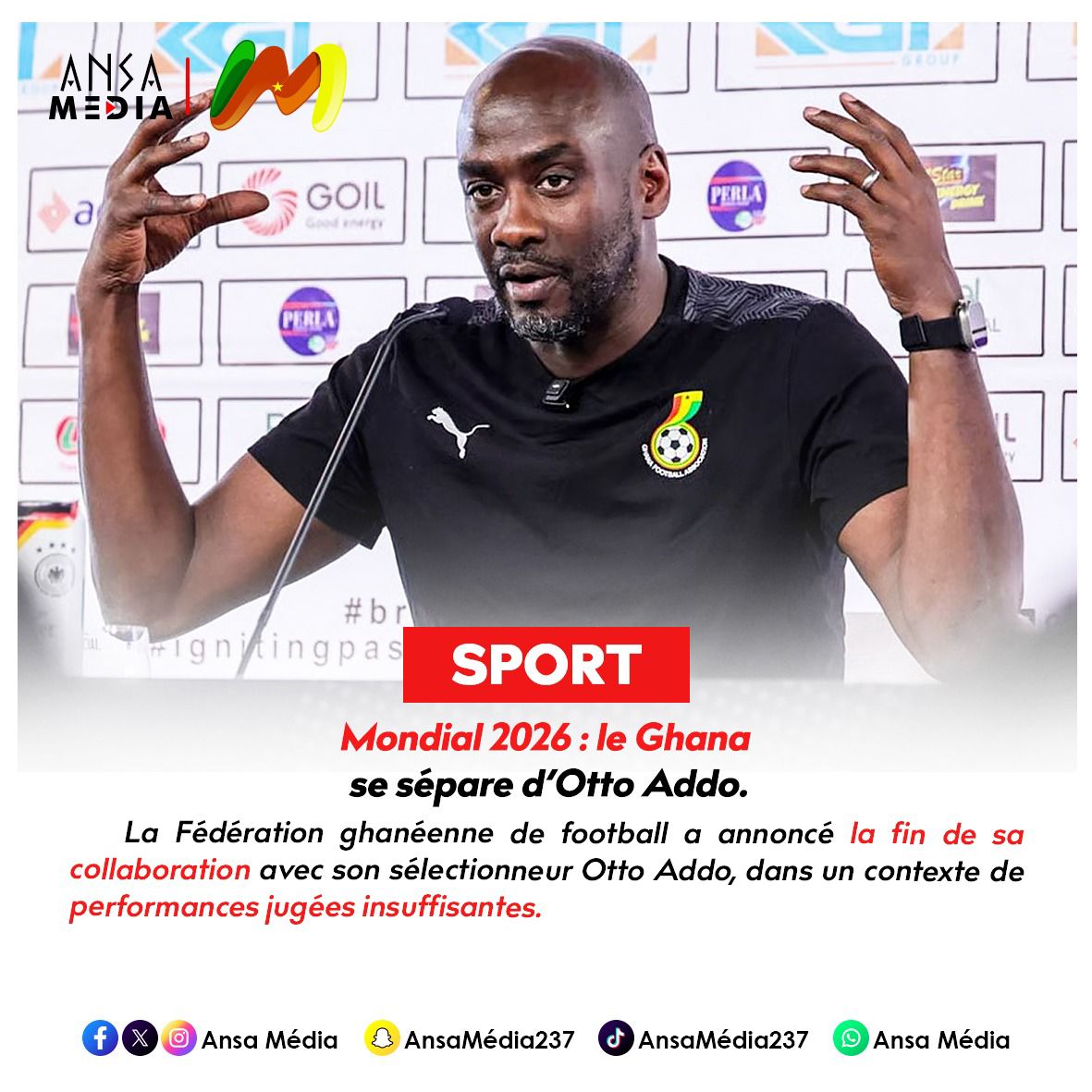 Mondial 2026 : le Ghana se sépare d’Otto Addo.