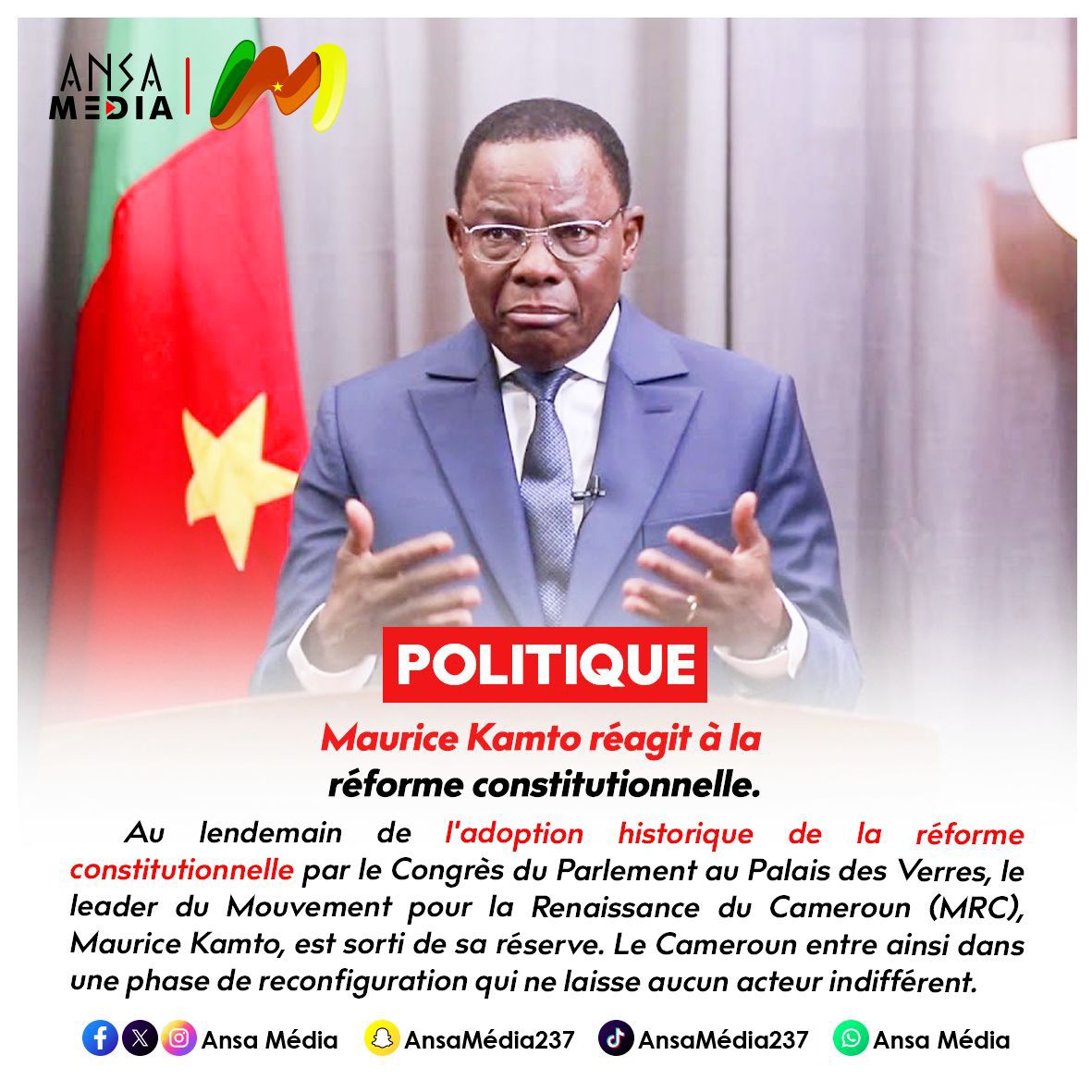 Maurice Kamto réagit à la réforme constitutionnelle.