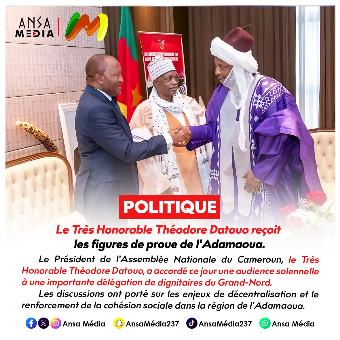 Le Très Honorable Théodore Datouo reçoit les figures de proue de l'Adamaoua.