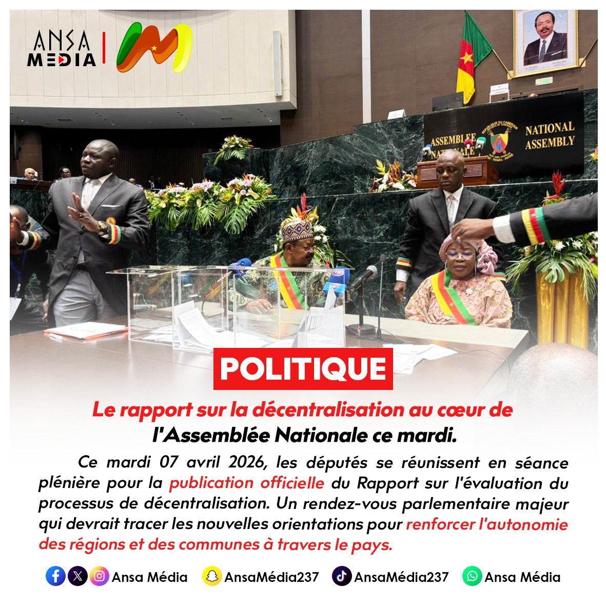 Le rapport sur la décentralisation au cœur de l'Assemblée Nationale ce mardi.