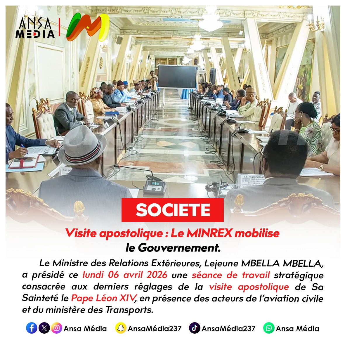 Visite apostolique : Le MINREX mobilise le Gouvernement.