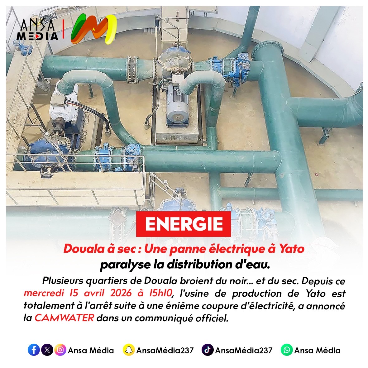 Douala à sec : Une panne électrique à Yato paralyse la distribution d'eau !