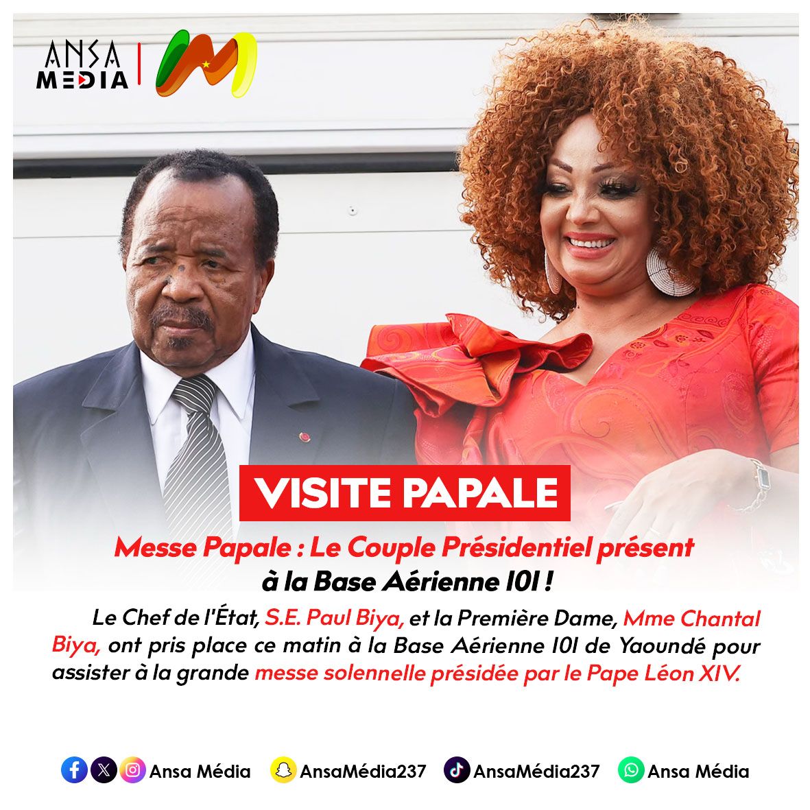 Messe Papale : Le Couple Présidentiel présent à la Base Aérienne 101 !