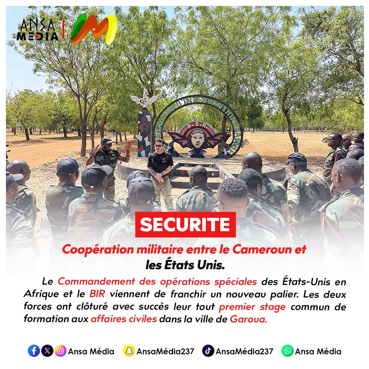 Coopération militaire entre le Cameroun et les États Unis.