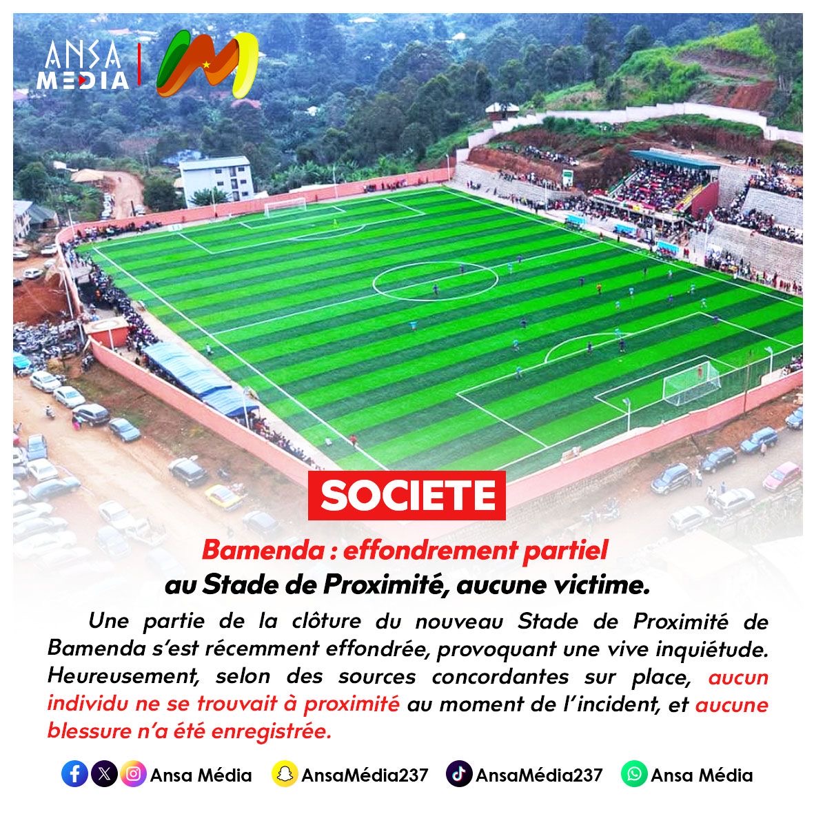Bamenda : effondrement partiel au Stade de Proximité, aucune victime.