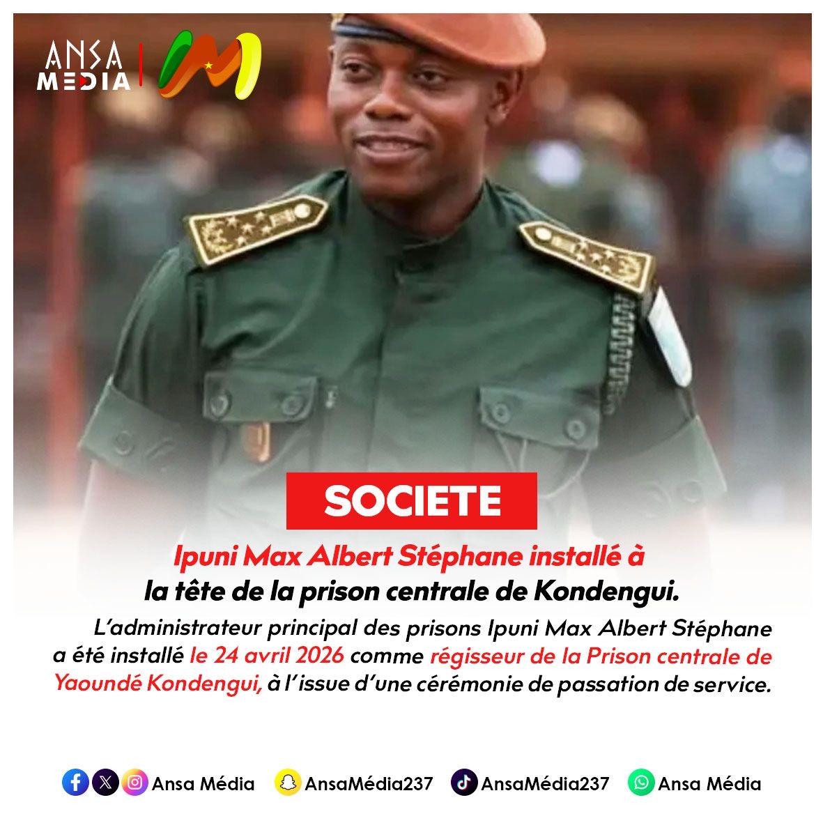 Ipuni Max Albert Stéphane installé à la tête de la prison centrale de Kondengui.