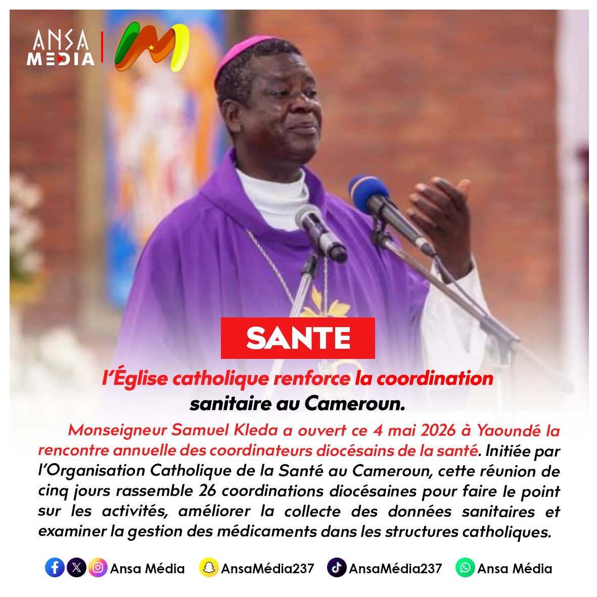 Santé : l’Église catholique renforce la coordination sanitaire au Cameroun.