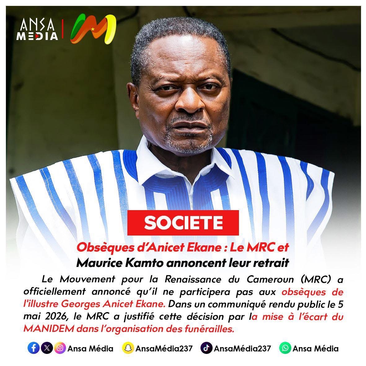 Obsèques d’Anicet Ekane : Le MRC et Maurice Kamto annoncent leur retrait.