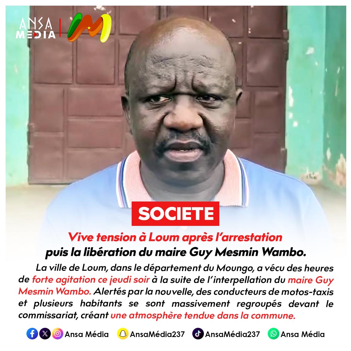 Vive tension à Loum après l’arrestation puis la libération du maire Guy Mesmin Wambo.