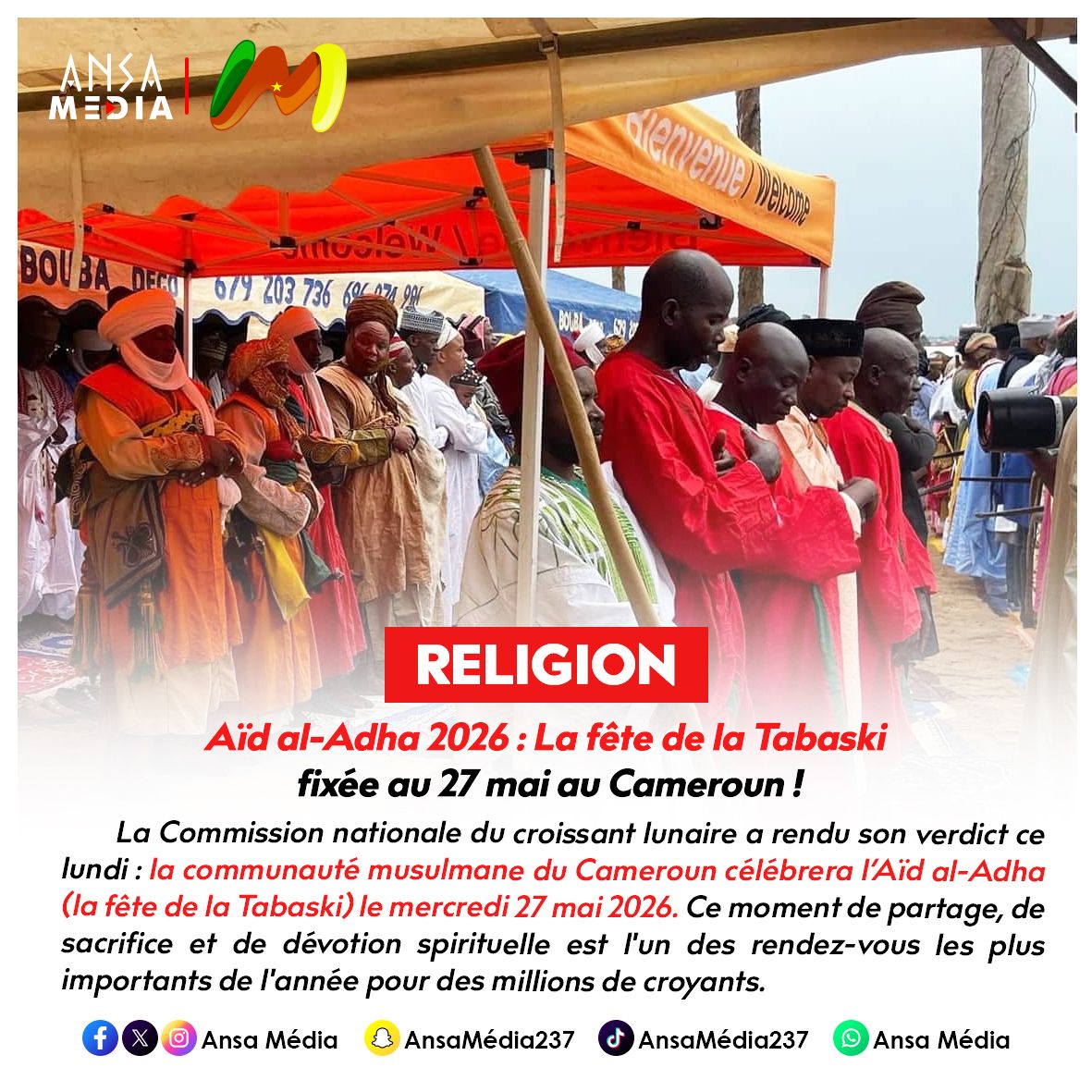 Aïd al-Adha 2026 : La fête de la Tabaski fixée au 27 mai au Cameroun !