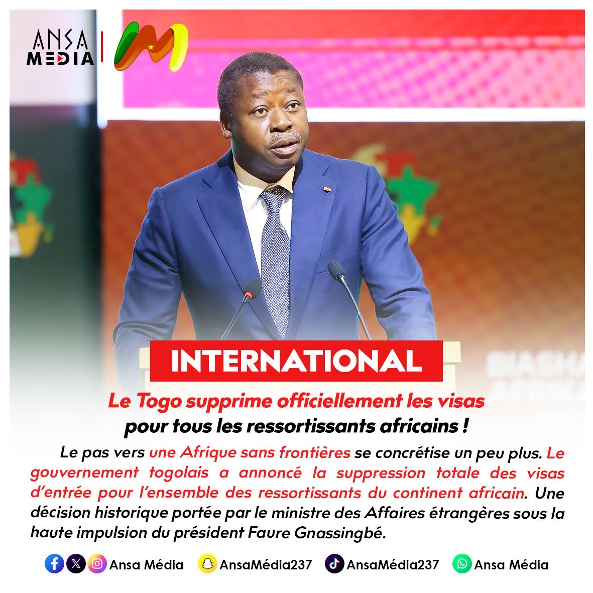 Le Togo supprime officiellement les visas pour tous les ressortissants africains !