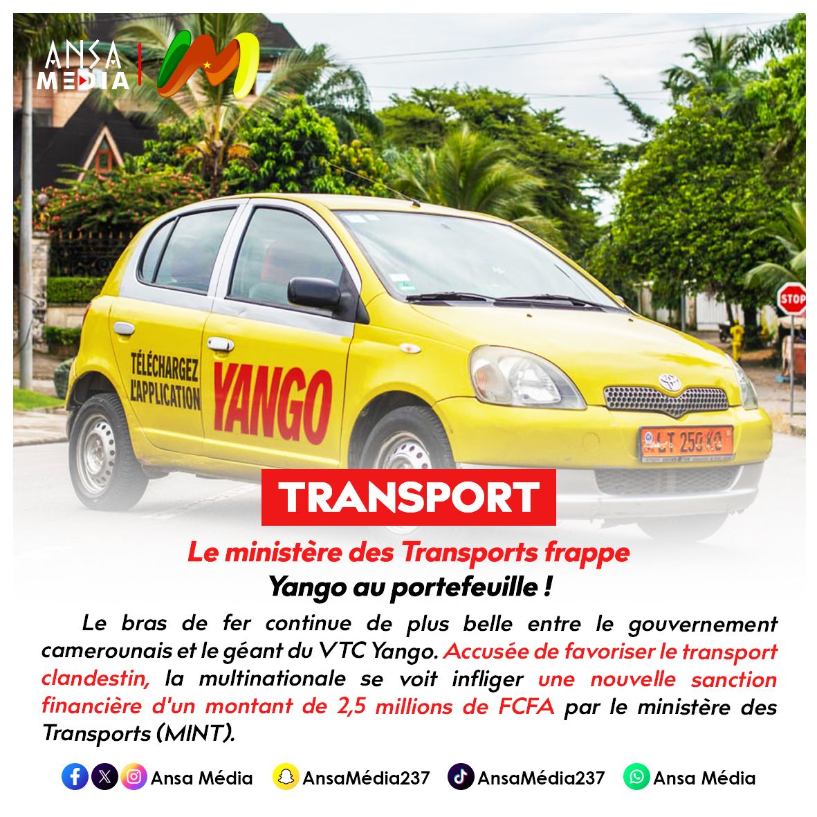 Le ministère des Transports frappe Yango au portefeuille !