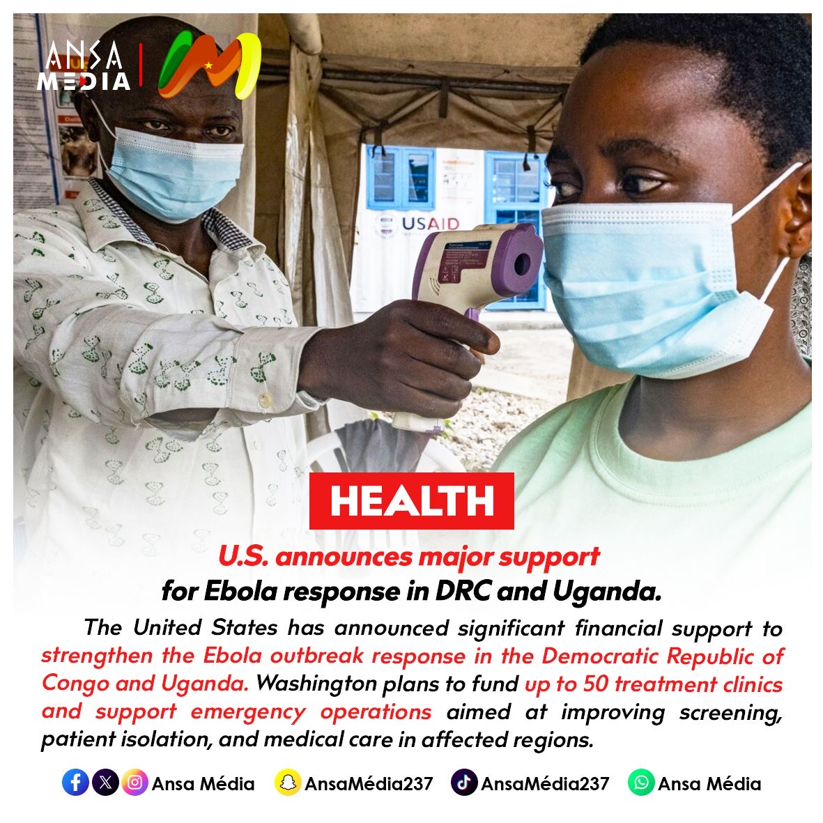 U.S. announces major support for Ebola response in DRC and Uganda.