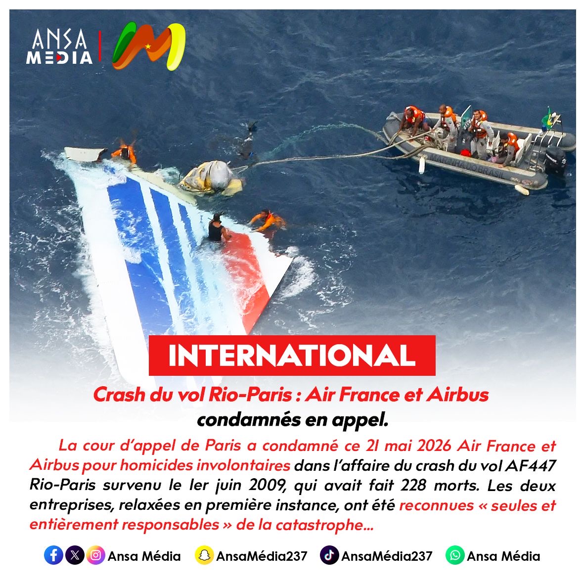Crash du vol Rio-Paris : Air France et Airbus condamnés en appel.