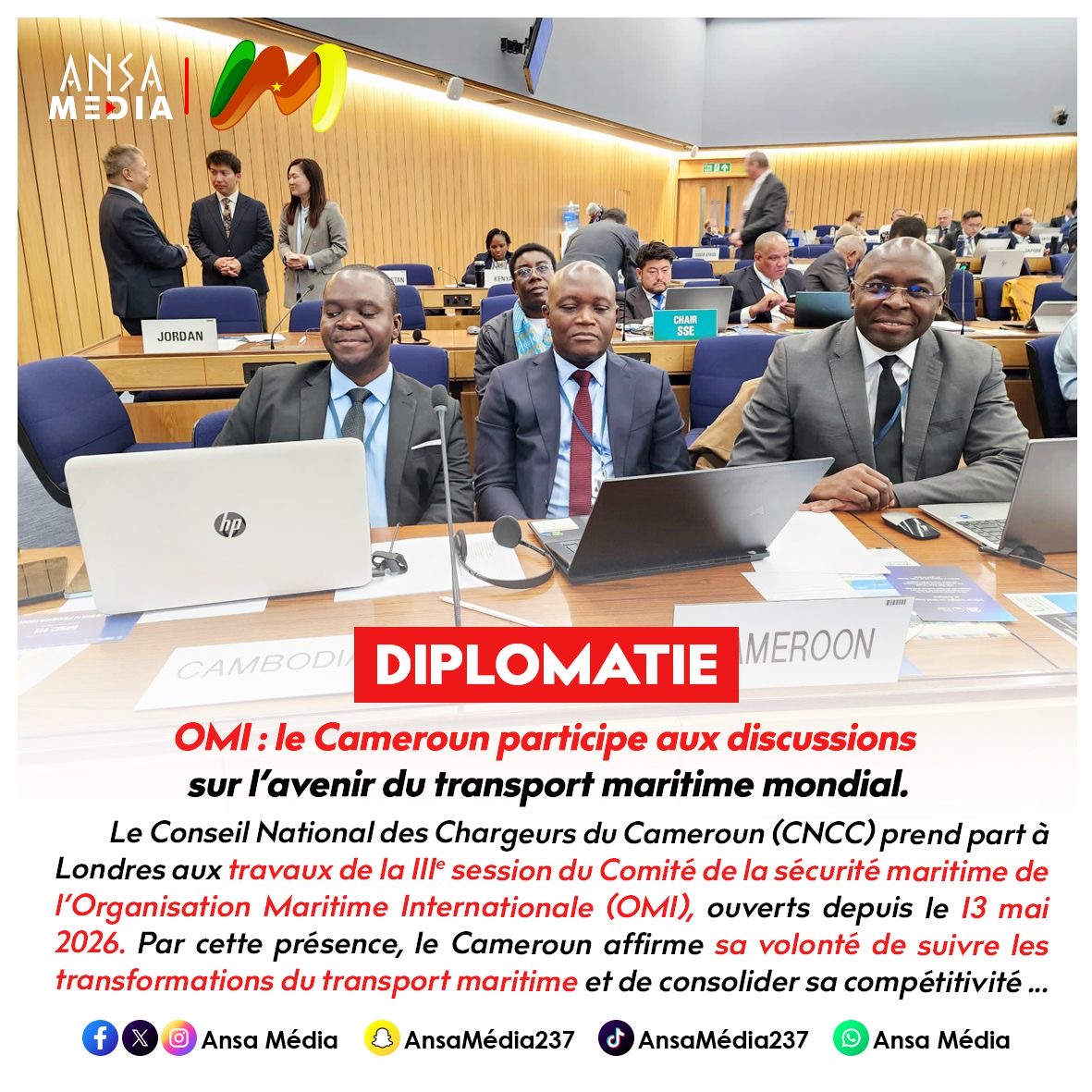 OMI : le Cameroun participe aux discussions sur l’avenir du transport maritime mondial.