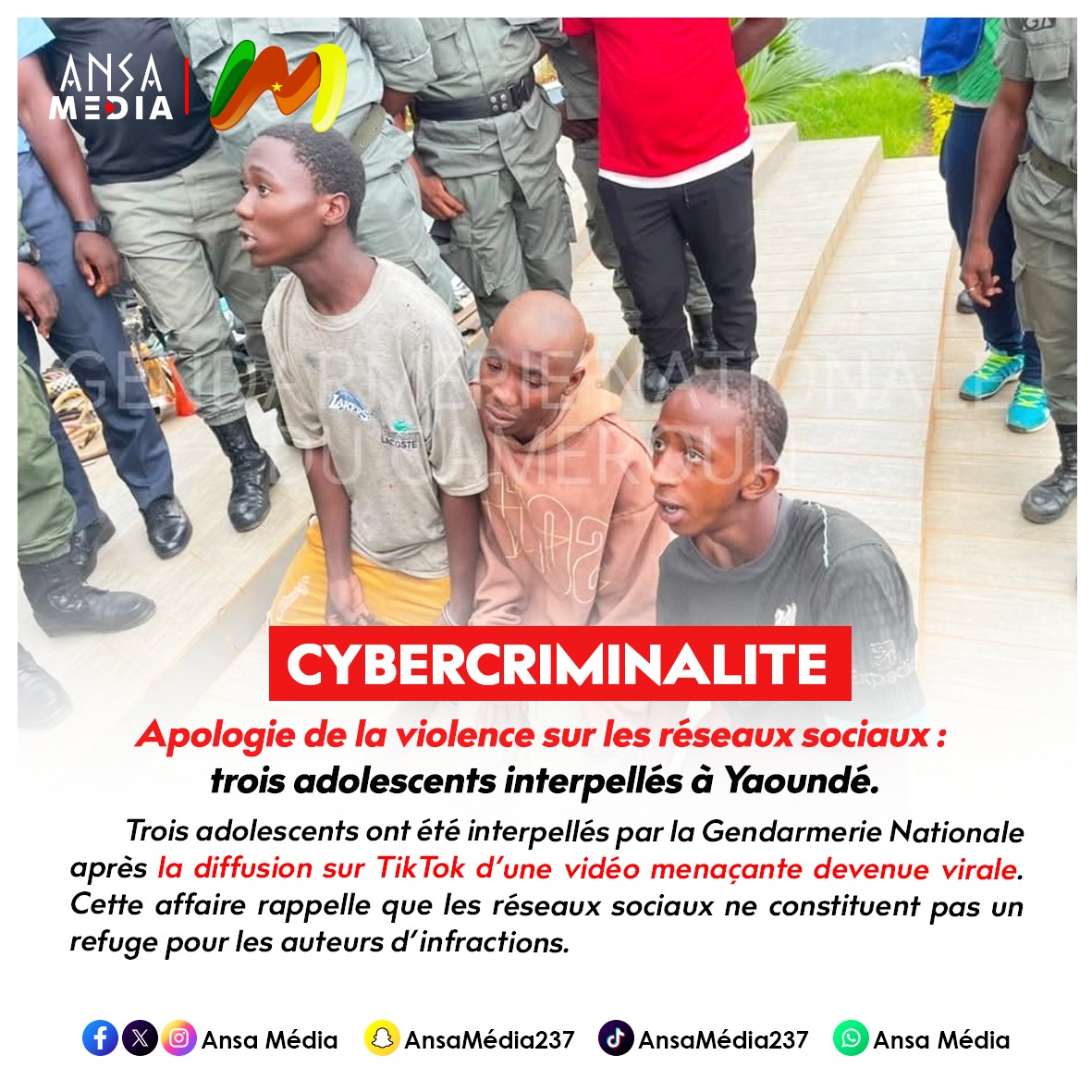 Apologie de la violence sur les réseaux sociaux : trois adolescents interpellés à Yaoundé.