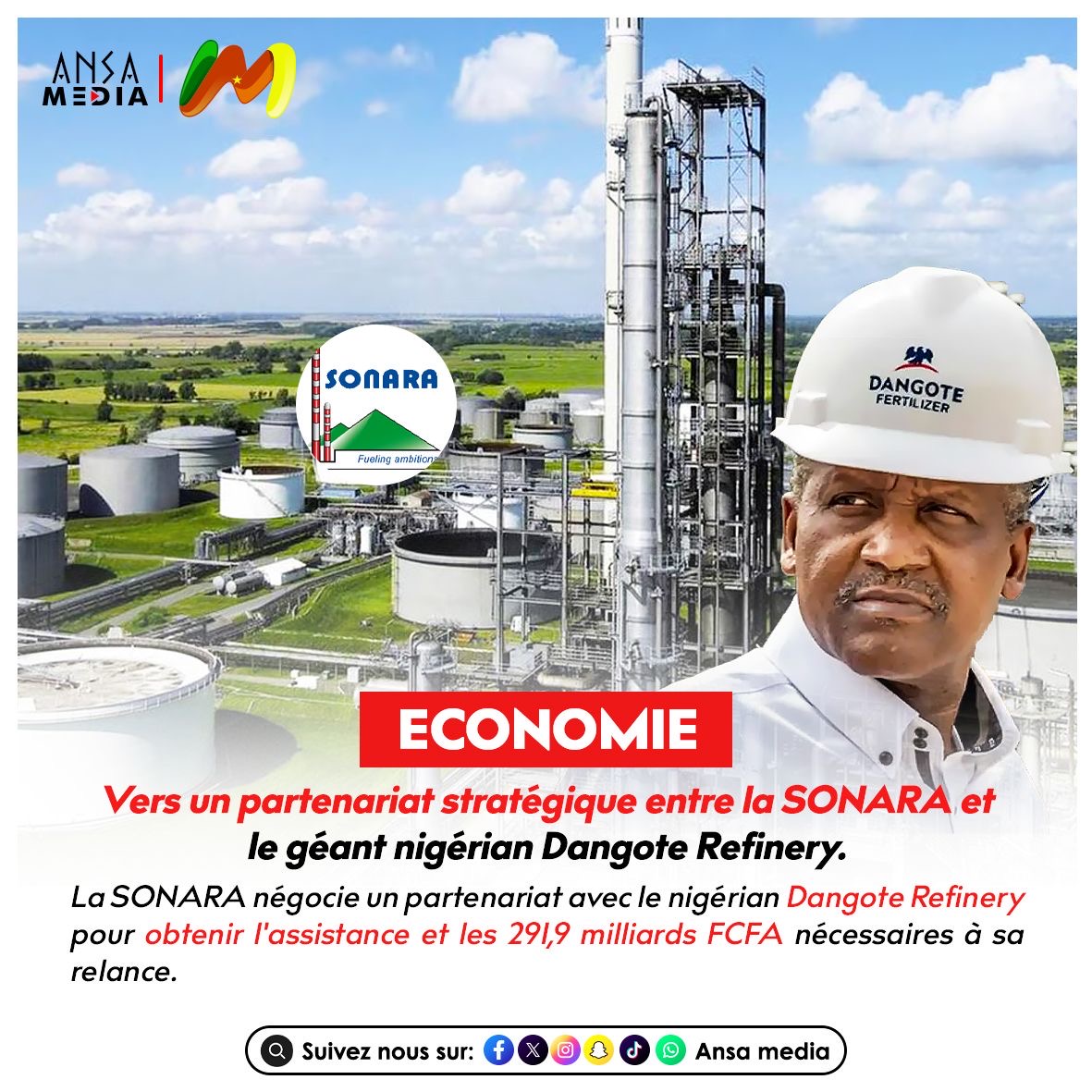 Vers un partenariat stratégique entre la SONARA et le géant nigérian Dangote Refinery.