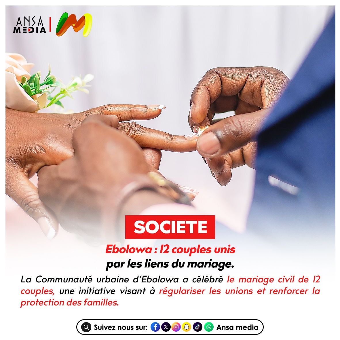 Ebolowa : 12 couples unis par les liens du mariage.