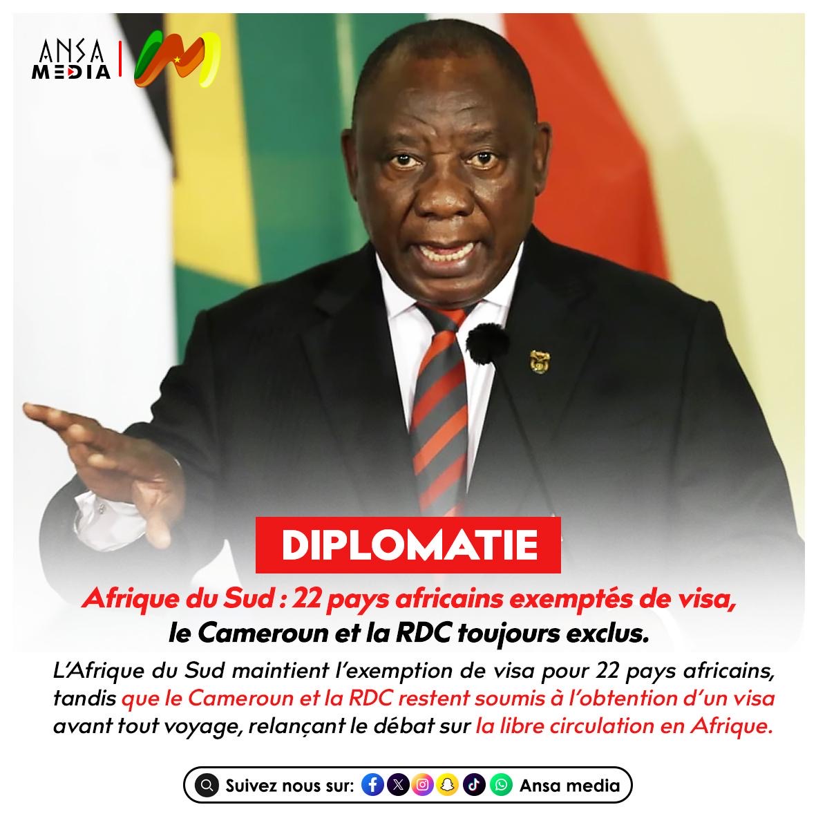 Afrique du Sud : 22 pays africains exemptés de visa, le Cameroun et la RDC toujours exclus.