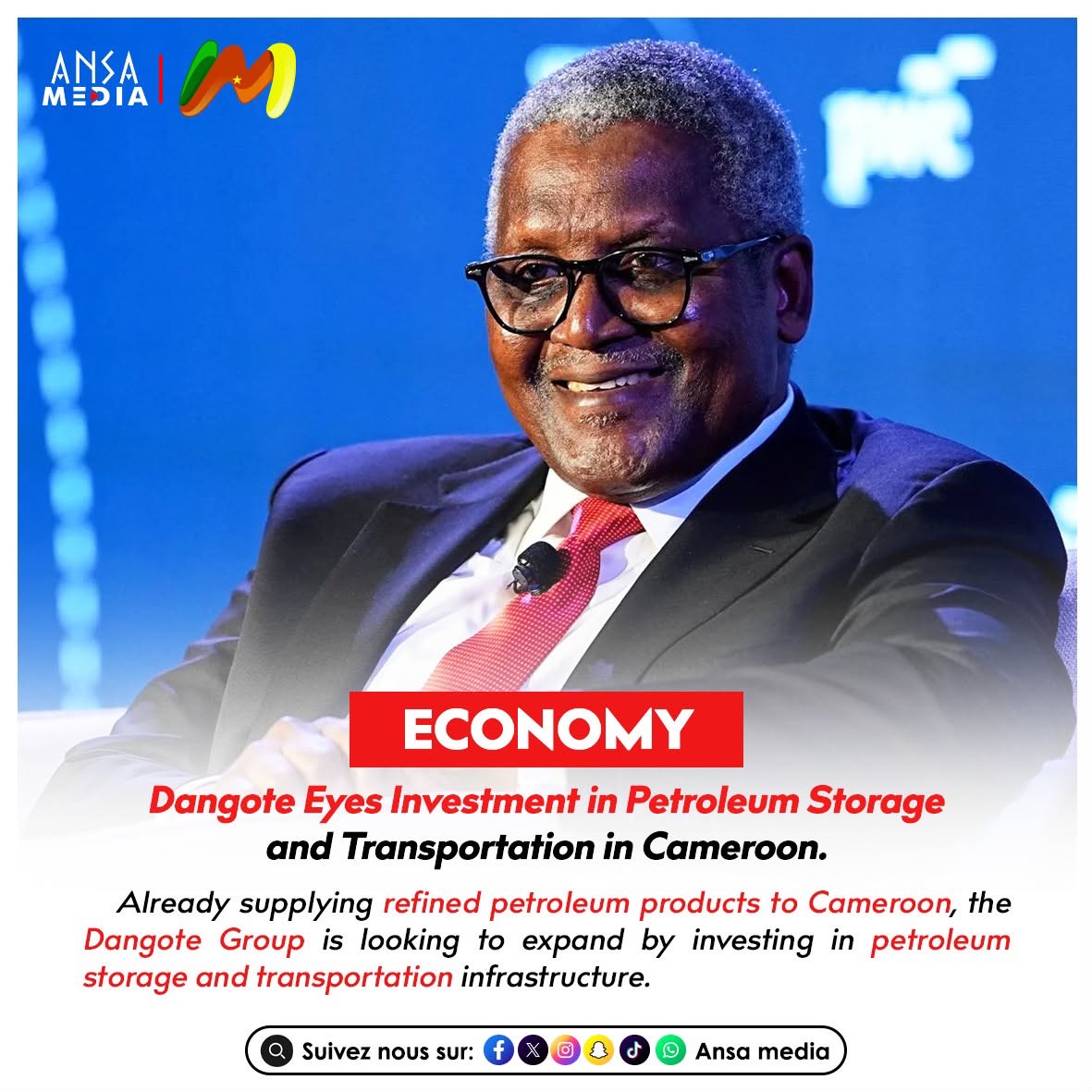 Dangote Eyes Investment in Petroleum Storage and Transportation in Cameroon.