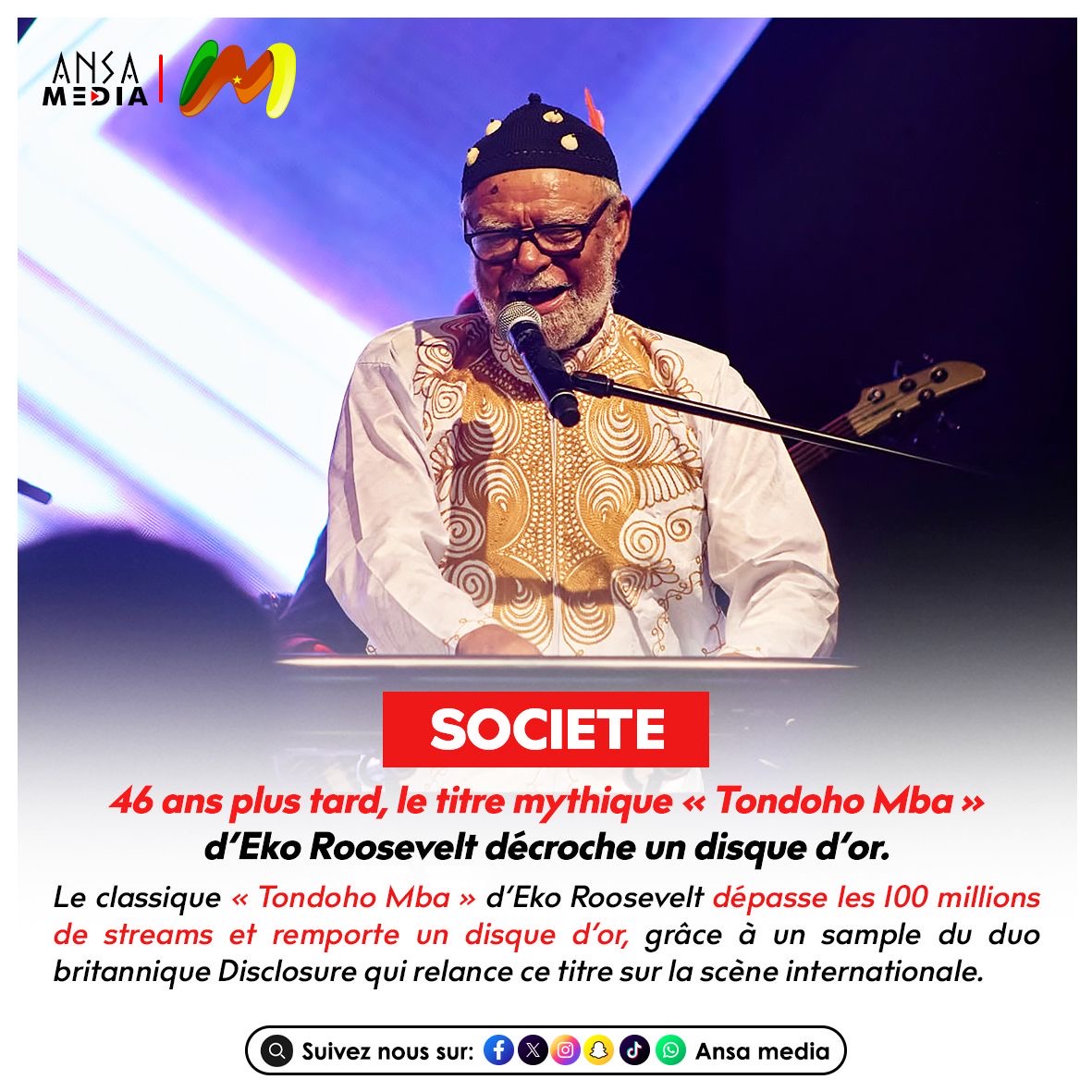46 ans plus tard, le titre mythique « Tondoho Mba » d’Eko Roosevelt décroche un disque d’or.