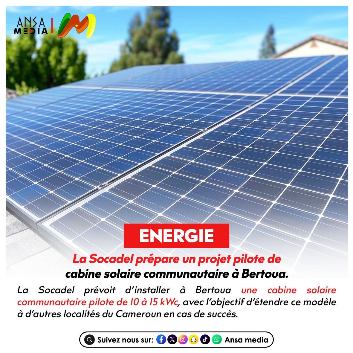 Énergie : La Socadel prépare un projet pilote de cabine solaire communautaire à Bertoua.