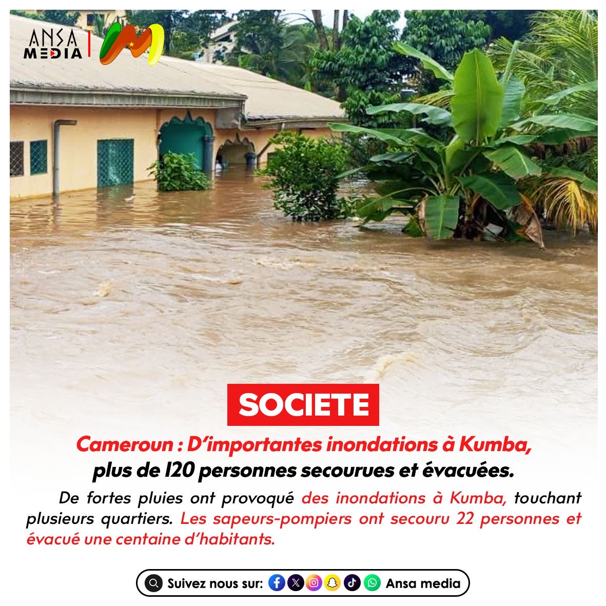 D’importantes inondations à Kumba, plus de 120 personnes secourues et évacuées.