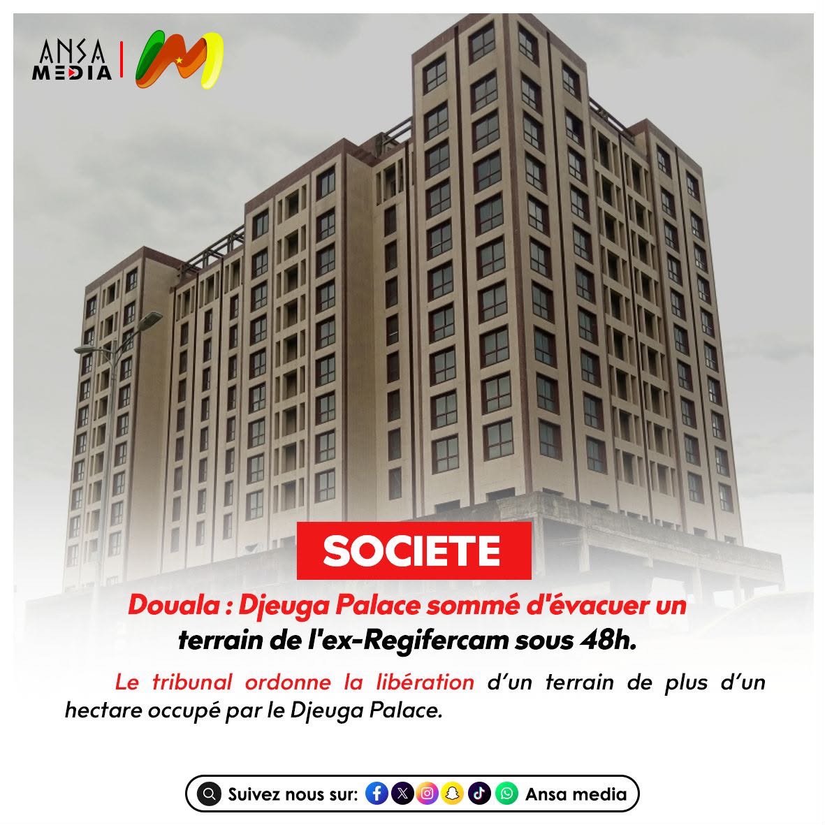 Douala : Djeuga Palace sommé d'évacuer un terrain de l'ex-Regifercam sous 48h.