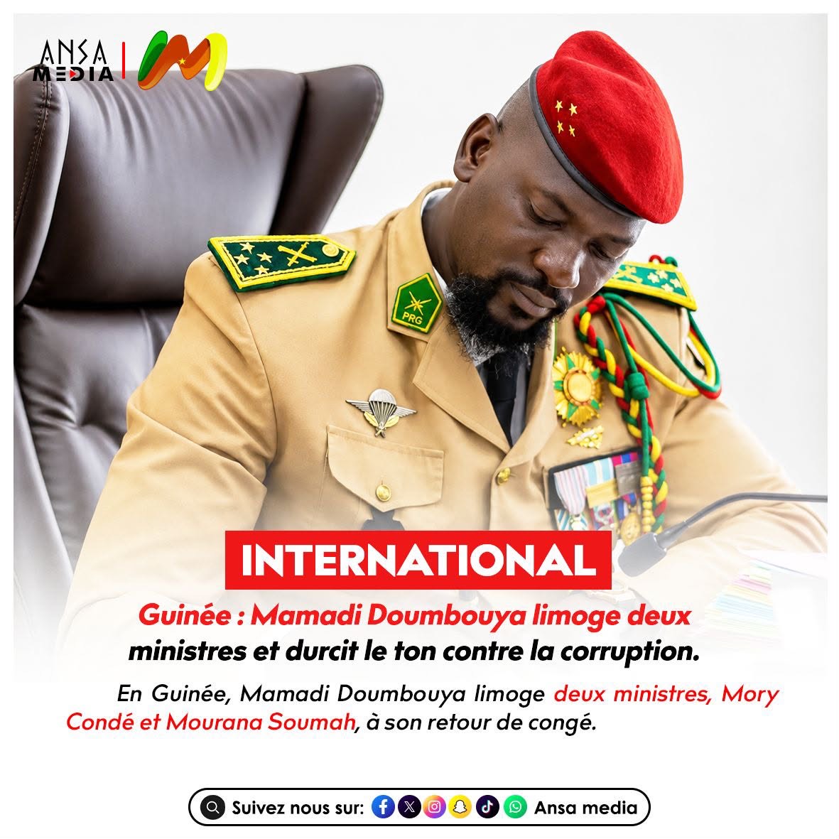 Mamadi Doumbouya limoge deux ministres et durcit le ton contre la corruption.
