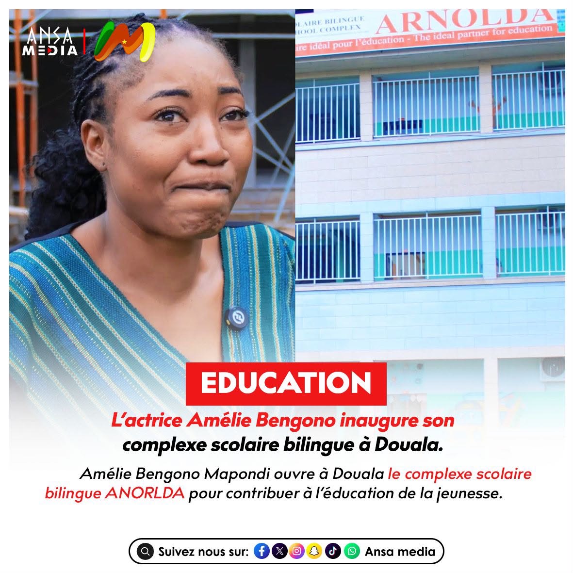 L’actrice Amélie Bengono inaugure son complexe scolaire bilingue à Douala.