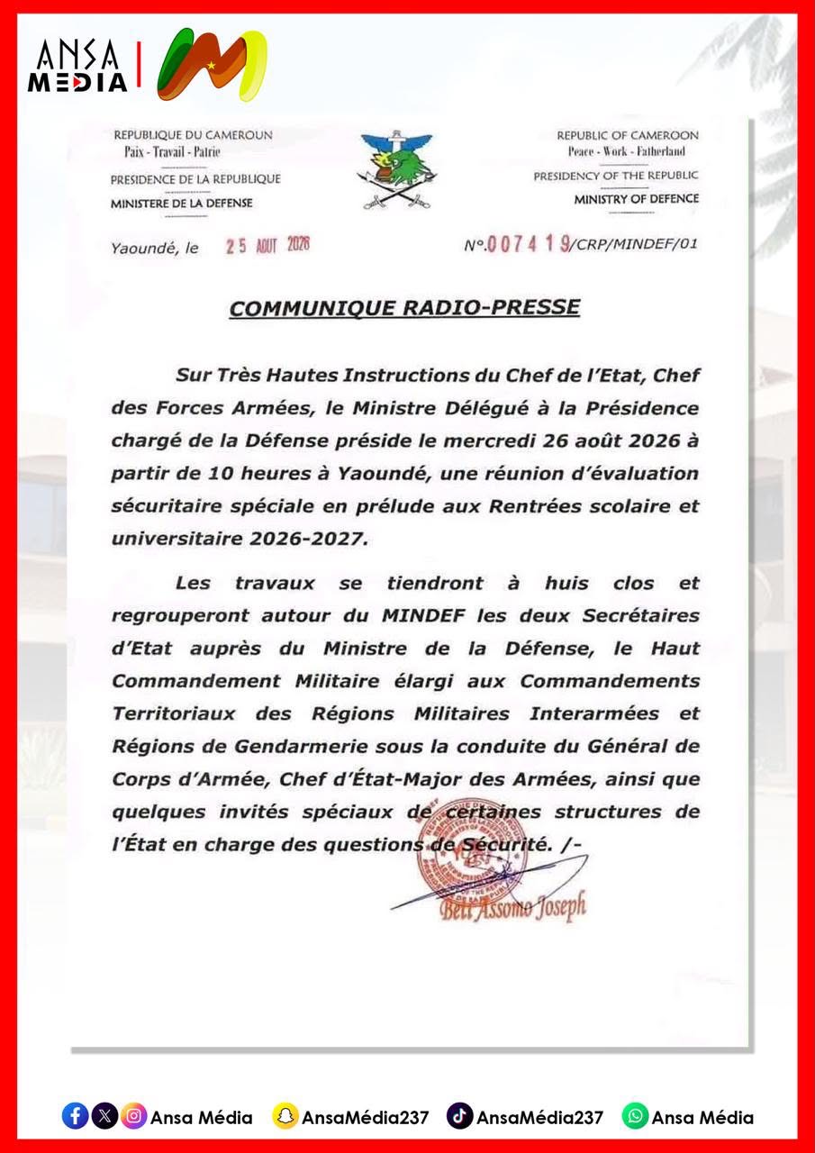 Sécurité nationale : le MINDEF en réunion spéciale à Yaoundé.
