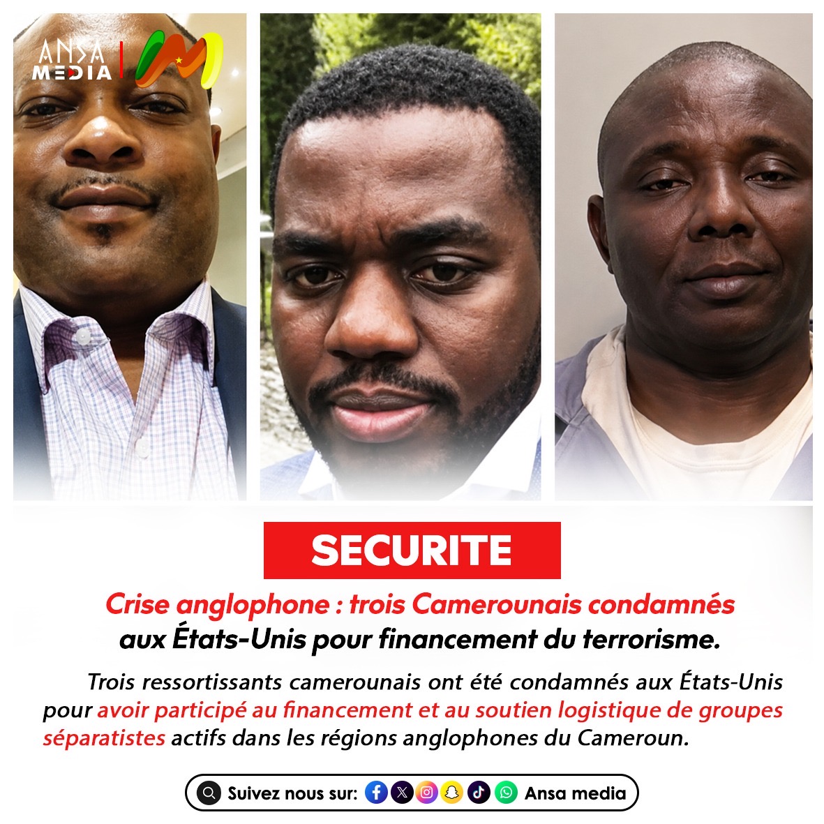 Crise anglophone : trois Camerounais condamnés aux États-Unis pour financement du terrorisme.