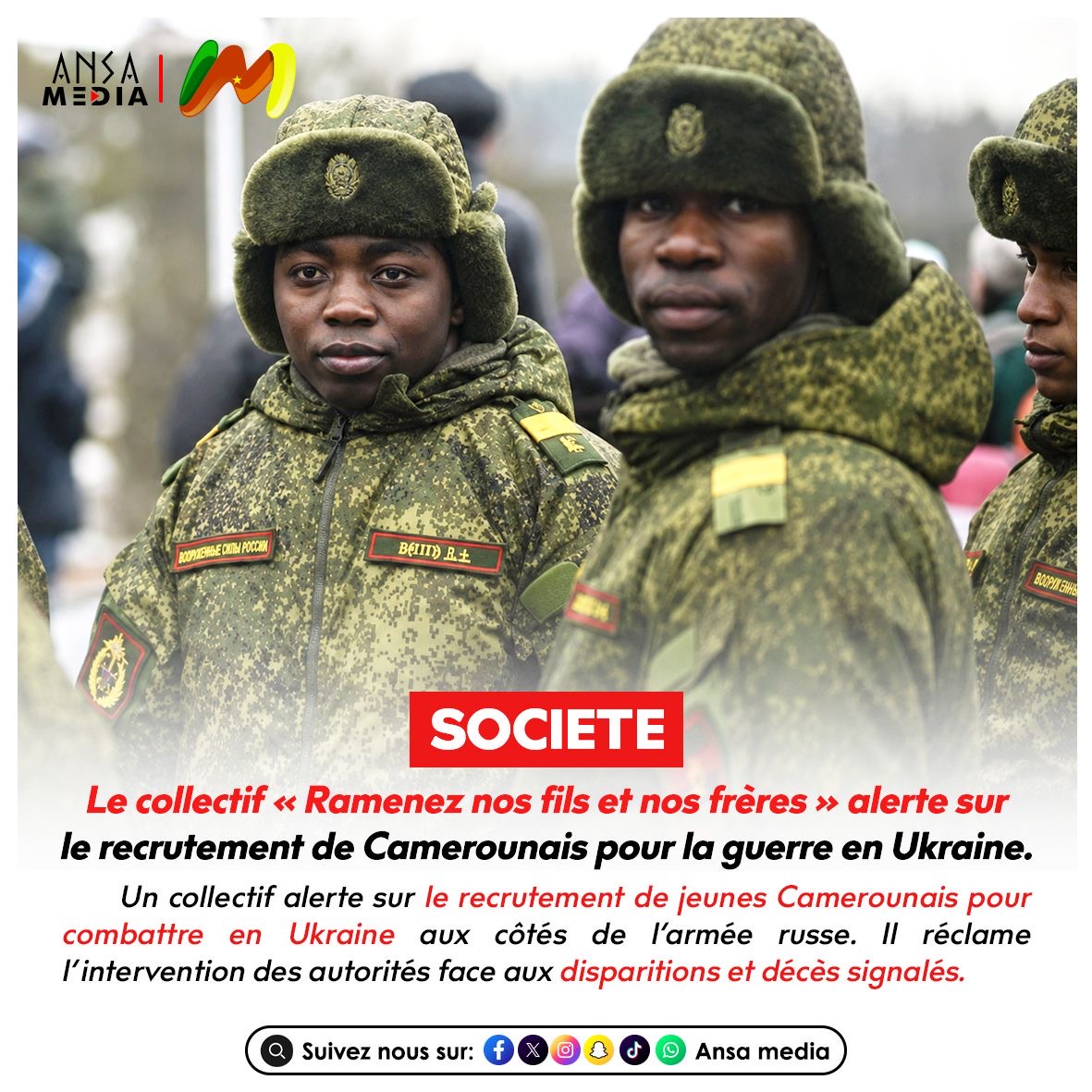 alerte sur le recrutement de jeunes Camerounais dans la guerre en Ukraine.