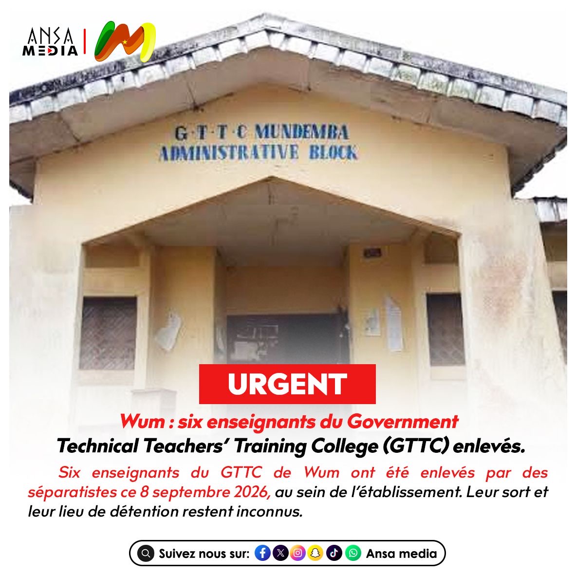 six enseignants du Government Technical Teachers’ Training College (GTTC) enlevés.