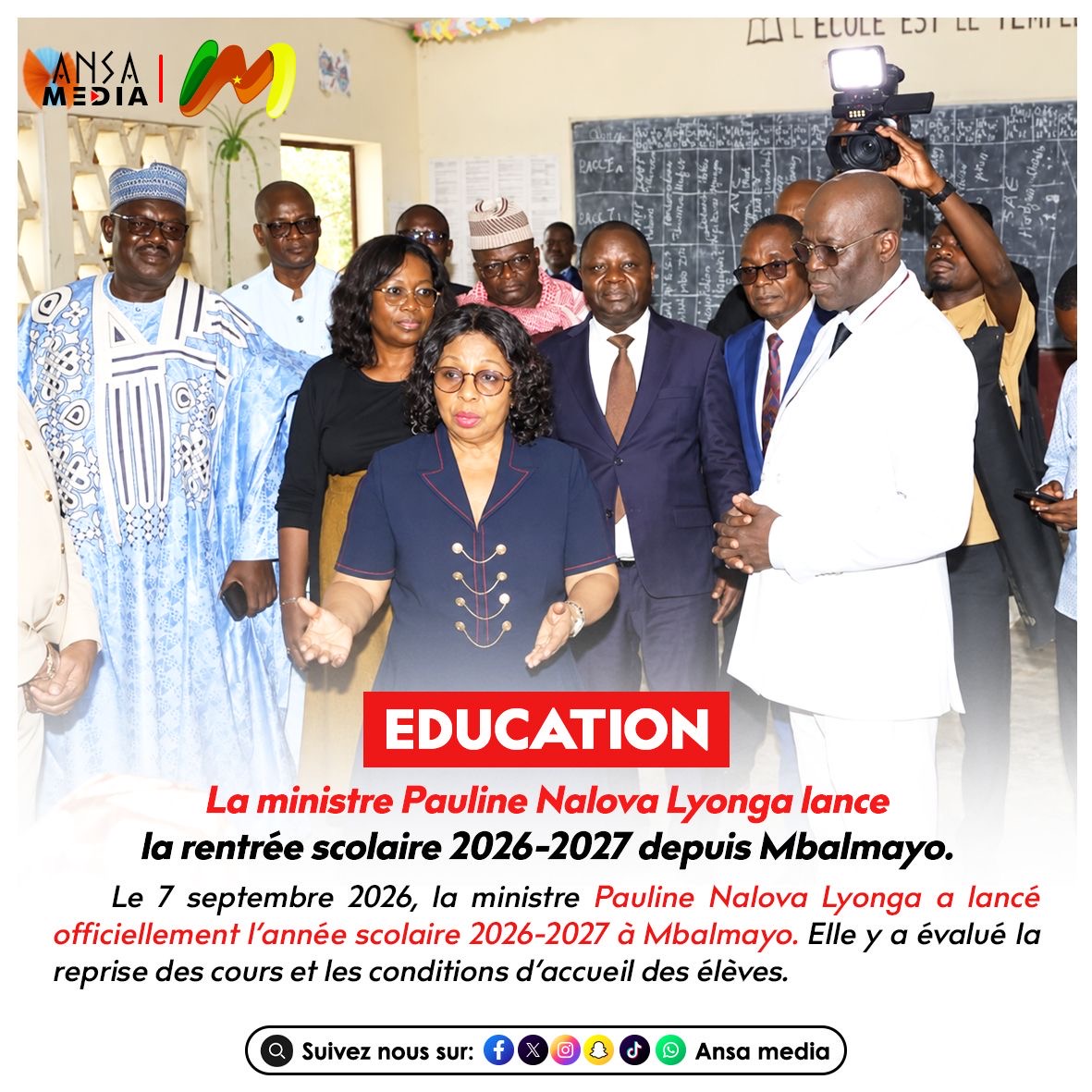 La ministre Pauline Nalova Lyonga lance la rentrée scolaire 2026-2027 depuis Mbalmayo.