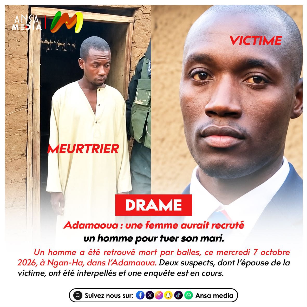 Adamaoua : une femme aurait recruté un homme pour tuer son mari.