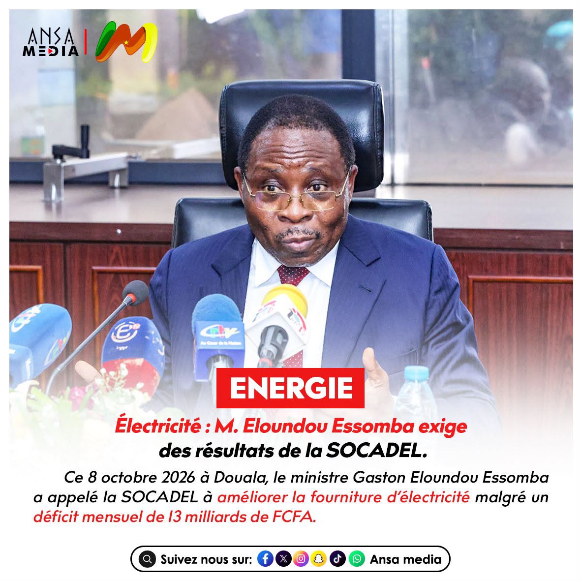 Électricité : M. Eloundou Essomba exige des résultats de la SOCADEL.