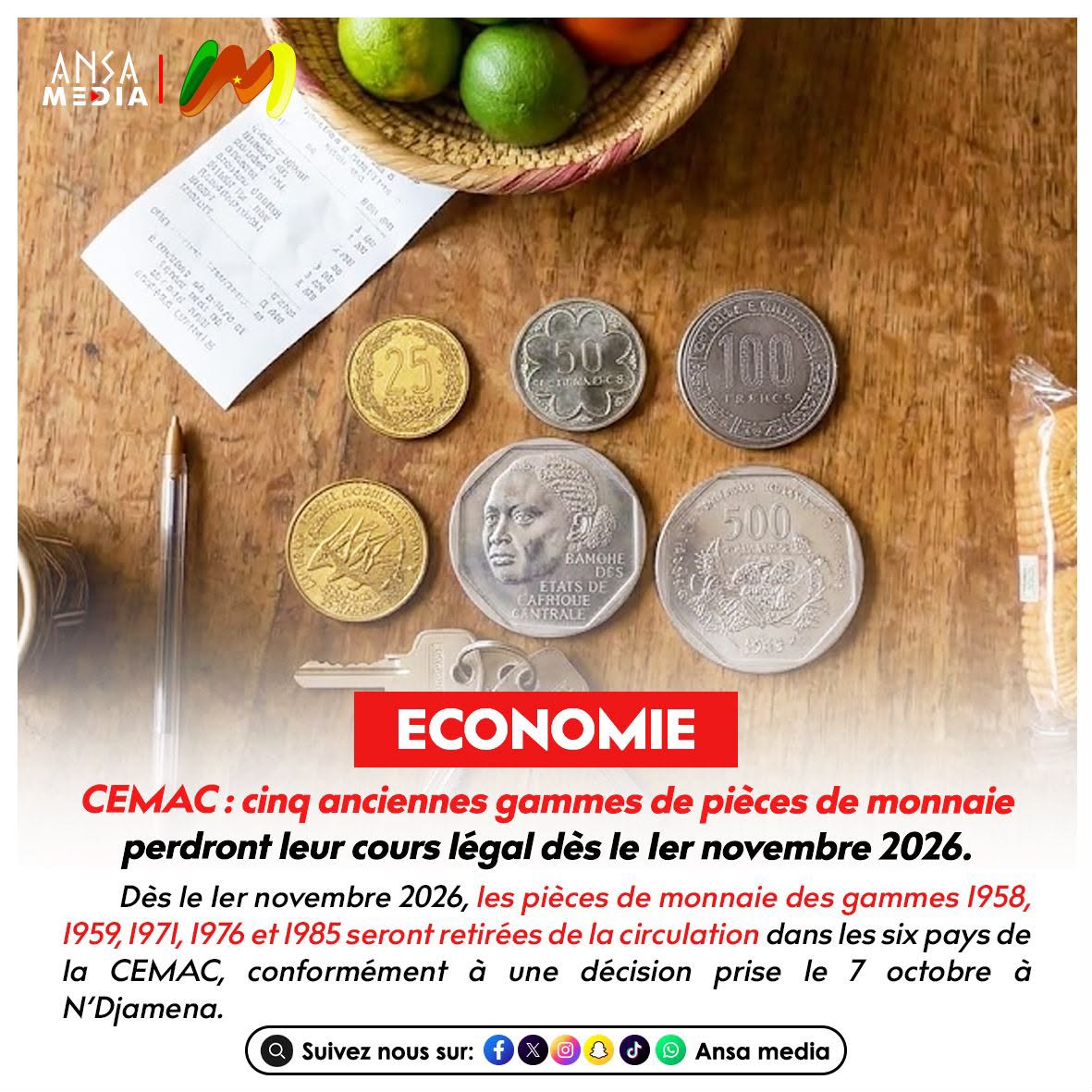 cinq anciennes gammes de pièces de monnaie perdront leur cours légal dès le 1er novembre 2026.