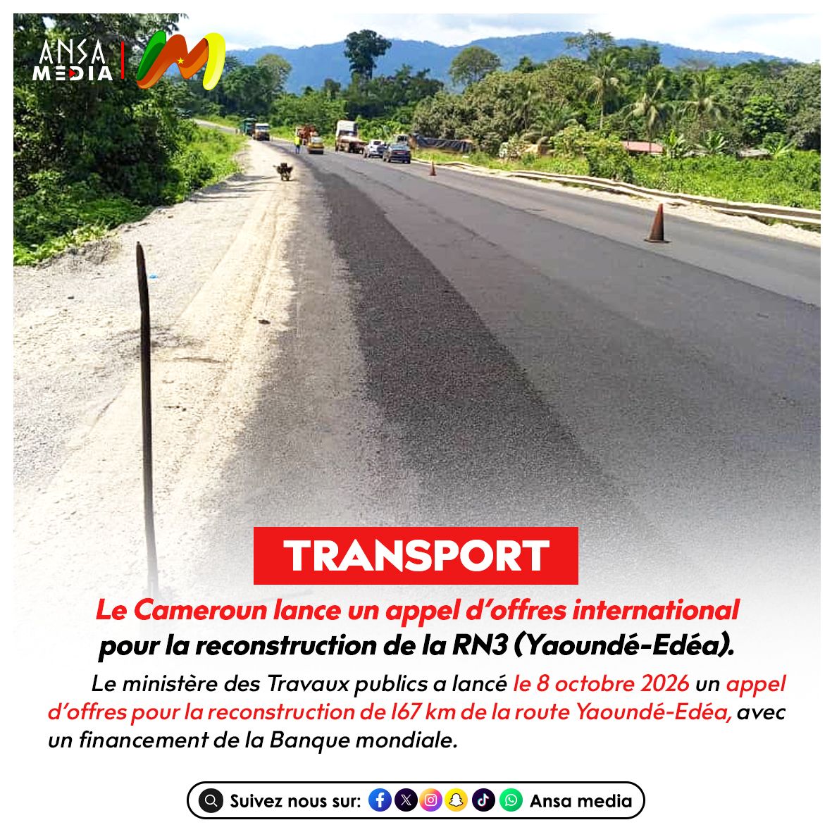 Le Cameroun lance un appel d’offres international pour la reconstruction de la RN3.